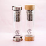 2er-Pack Teeflasche mit Sieb und Bambusholz/Edelstahl Verschluss, Trinkflasche 450ml - GEVA Vital